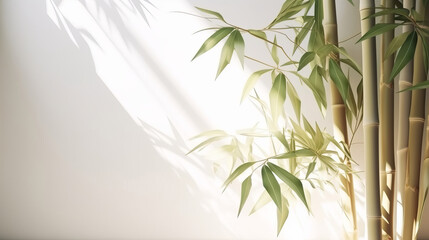 Wall Mural - Tranquil bamboo background with shadows on a plain wall. Generative ai