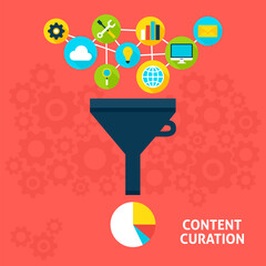 Poster - content curation flat style concept. vector illustration of big data filter. data analysis.