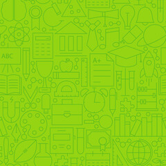 Line School Green Seamless Pattern. Vector Illustration of Education and Science Tile Background.