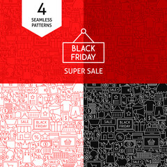 Poster - Line Black Friday Patterns. Four Vector Sale Backgrounds.