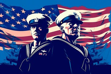 Wall Mural - USA military navy sailors, graphic design. Generative AI
