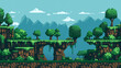 © hiten666 - pixel art game level background, 8 bit, landscape, arcade video game, mountains trees and platforms