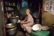 Female Asian senior cooking in kitchen apron chef attire. Generative AI AIG23.