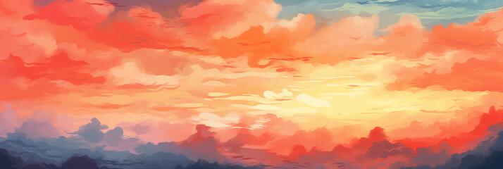 Wall Mural - Orange dawn sky, watercolor art style, seamless. AI generative