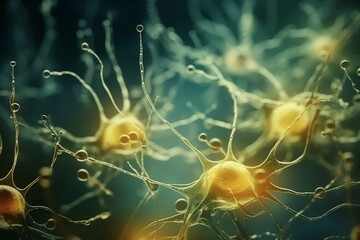 neurons making synapse, nervous system sending electrical impulses or electric pulse, Neural connections, neurotransmitters, brain, axons. synapses transmitting signals. Mind concept, generative AI