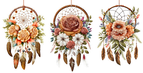 Wall Mural - Floral Dream Catcher Isolated on Transparent Background - Generative AI
