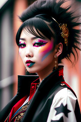 Wall Mural - portrait of an Asian woman wearing punk makeup Generative AI