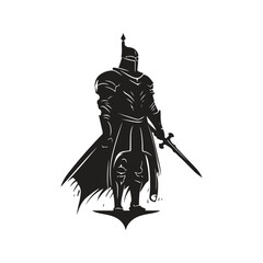 brave knight, vintage logo line art concept black and white color, hand drawn illustration