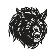 Wall Mural - boar monster, vintage logo line art concept black and white color, hand drawn illustration