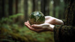 © Lee John - Protecting Our Planet, Hand Holding Earth Globe on Green Background With Generative AI Technology