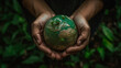 © Lee John - Protecting Our Planet, Hand Holding Earth Globe on Green Background With Generative AI Technology