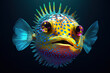 Aqua Tapestry Colorful Pufferfish Under the Ocean - Generative AI