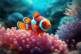 Fototapeta Do akwarium - Stunning Clownfish Under the Sea With Vibrant Gems of the Coral Reefs - Generative AI