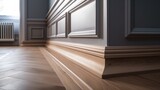 Fototapeta  - house detail design wooden floor and wall moulding treatment detail daytime, image ai generate