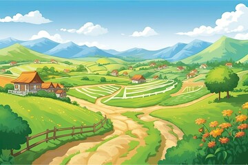 Sticker - scenic rural landscape with a winding dirt road Generative AI