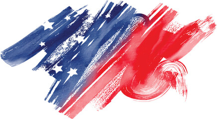 Poster - USA flag with watercolor  brush paint textured. Vector illustration 