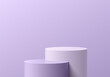 Realistic white and lavender purple 3D cylinder pedestal podium background. Vector 3D render abstract geometric platforms. Wall minimal scene mockup products stage showcase, Banner promotion display.