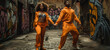 Young afro couple dancing in the street. Image Generative AI.
