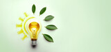 Fototapeta Kawa jest smaczna - Green Energy Concepts. Wireless Light Bulb surrounded by Green Leaf form as Sign of Lights On. Carbon Neutral and Emission ,ESG for Clean Energy. Sustainable Resources, Renewable and Environmental