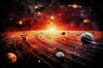 Wall Mural - cosmic landscape with planets and stars in the background generative ai
