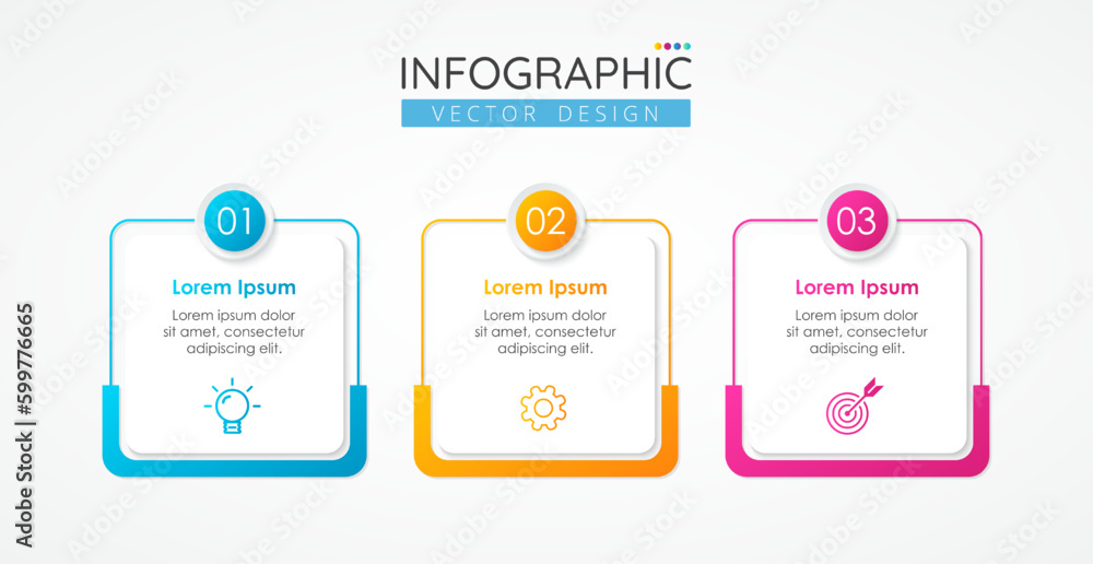 Business infographic design square template with icons and 3 options or ...