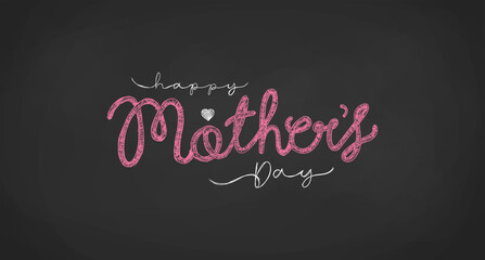 Wall Mural - Mother's Day Simple Hatch Chalk Style Calligraphy Hand Drawn Lettering With Love Heart Ornaments