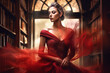 © alexkoral - woman in red dress with double exposure. Generative AI illustration