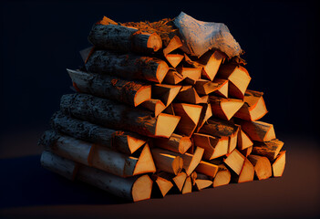 Poster -  A stack of firewood, ready to be used for cozy autumn nights.: Generative AI technology..