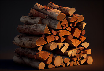 Poster -  A stack of firewood, ready to be used for cozy autumn nights.: Generative AI technology..
