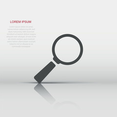 Canvas Print - Magnifying glass vector icon in flat style. Search magnifier illustration on white isolated background. Find search business concept.