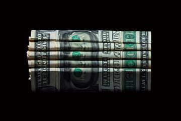 Aufkleber - A US flag made out of folded dollar bills, against a dark background.  Generative AI technology..