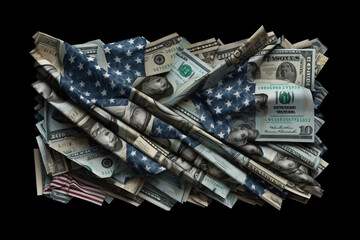 Aufkleber - A US flag made out of folded dollar bills, against a dark background.  Generative AI technology..