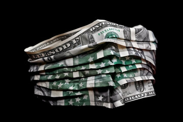 Aufkleber - A US flag made out of folded dollar bills, against a dark background.  Generative AI technology..
