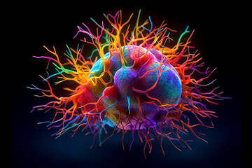 Aufkleber - brain with brightly colored synapses, highlighting the complex network of neurons in the brain. Generative AI technology..