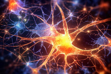 Aufkleber - An abstract illustration of the neural pathways in the brain, featuring glowing synapses and intricate connections. Generative AI technology..
