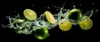 Limes with water splash on black background ,Generative AI