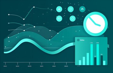 Wall Mural - illustration in a teal color scheme representing website traffic,analytic,chart view integration ,chart analysis