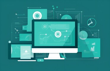 illustration in a teal color scheme representing website traffic,analytic,chart view integration ,chart analysis