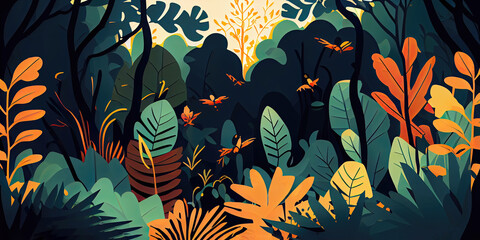 Wall Mural - Modern abstract jungle landscape as digital background illustration (Generative AI)