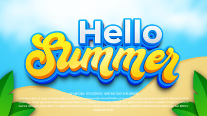 Hello summer sale 3d editable text effect template