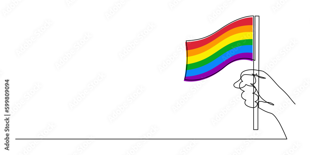 Vetor Hand holds LGBT flag rainbow one line art,hand drawn pride month ...