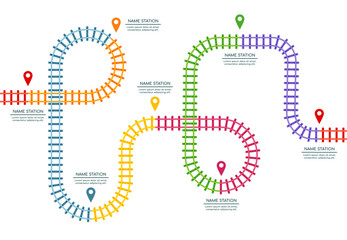 Track railway map. Train railroad. Top view of station route or maze. Cargo rail road. City transport information design. Locomotive way. Metro traffic. Vector utter graphic illustration