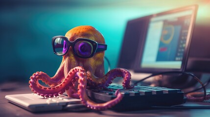 A cool octopus on a computer