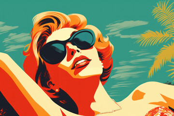 Poster - Beautiful woman chill out at beach in holiday summer season. Generative ai.
