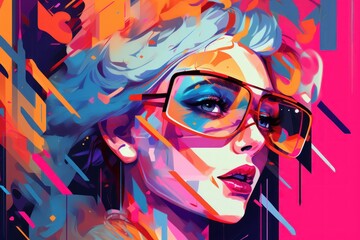 Wall Mural - Beautiful art abstract character woman retro y2k style illustration. Generative ai.