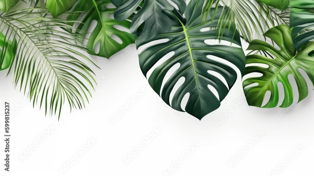 Monstera Plant and palm leaves on white background with copy space ...