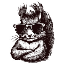 Funny Squirrel Wearing Sunglasses In A Cross Hands Pose, Cool Squirrel Sketch