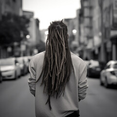 man's long hair dreads haircut back view, generative AI