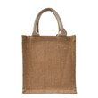 Single brown sackcloth bag with copyspace isolated.