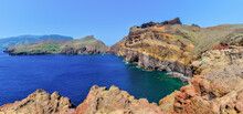 View Of The Rocks In Ponta De Sao Lourenco, Madeira Islands, Portugal. Beautiful Scenic Mountain View Of Green Landscape,cliffs And Atlantic Ocean.